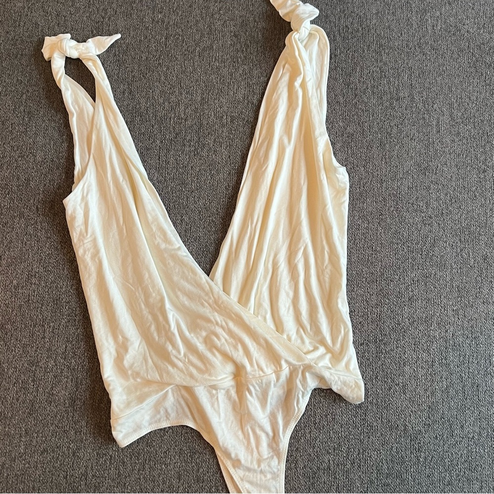 Lulus Bodysuit White Me Myself and Tie - Picture 2 of 8
